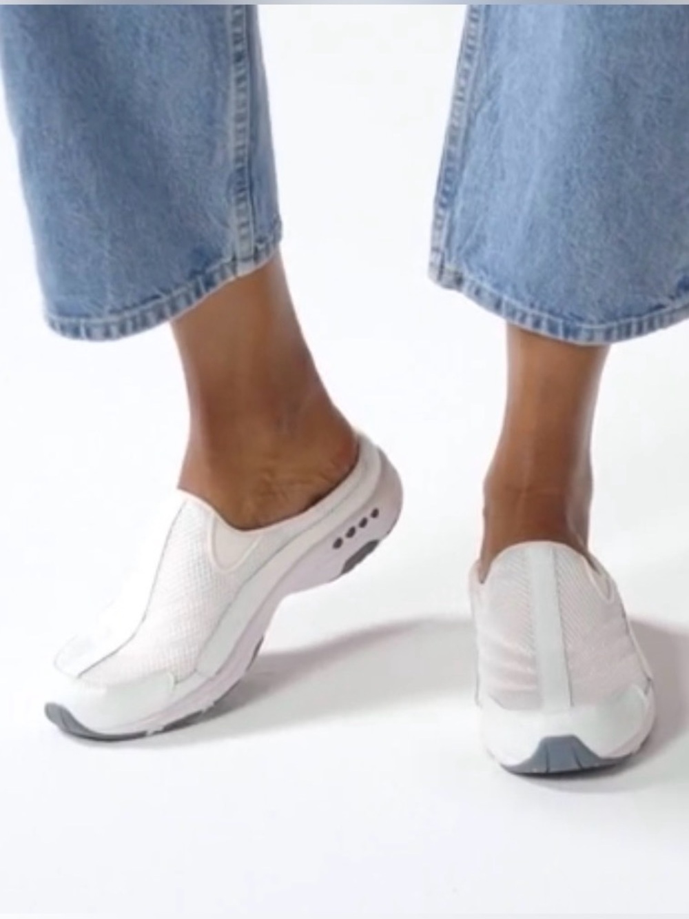 Traveltime Classic Clogs White Leather Mesh Slip On Flats